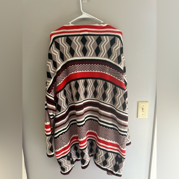Old Navy Open Front Cardigan Women’s SZ XL Red Black Striped Chunky Casual Warm - Picture 6 of 8
